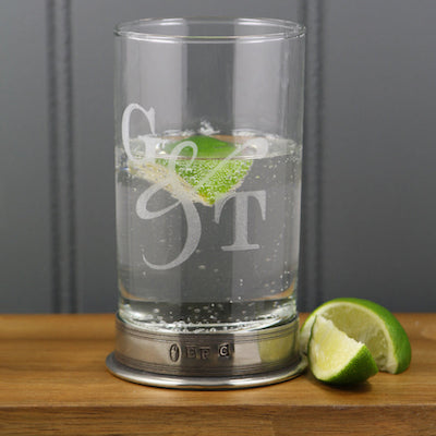 G & T Engraved Gin Glass with Pewter Base