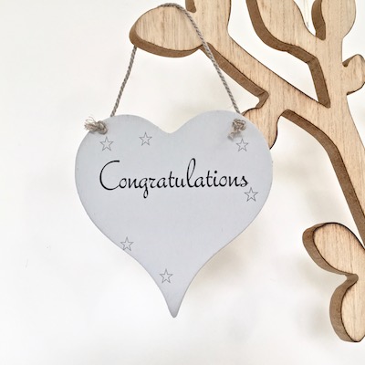'Congratulations' Wooden Hanging Heart Sign