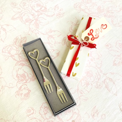 A Pair Of Silver Heart Cake Forks