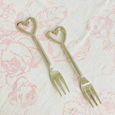 A Pair Of Silver Heart Cake Forks