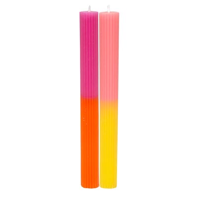 Pair of Dipped Dinner Candles ~ pink and orange