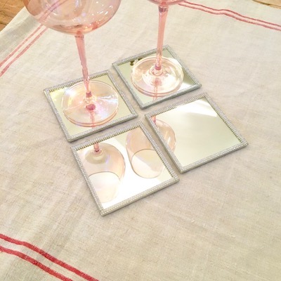 Set of 4 Glass Diamanté Coasters ~ boxed