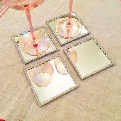 Set of 4 Glass Diamanté Coasters ~ boxed