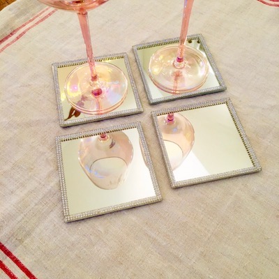 Set of 4 Glass Diamanté Coasters ~ boxed