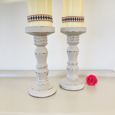 Pair of Vintage Hand Painted Pillar Candlesticks (26)
