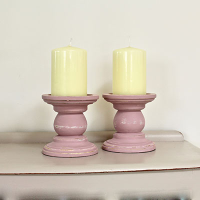Pair Of Vintage Painted Pink Pillar Candlesticks (23)