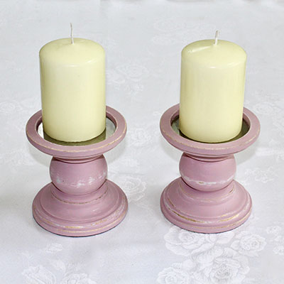 Pair Of Vintage Painted Pink Pillar Candlesticks (23)