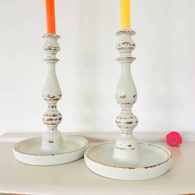 Pair of Antique Oak Candlesticks (3)