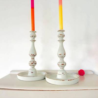 Pair of Antique Oak Candlesticks (3)