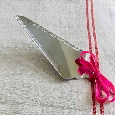 Silver 'Celebrate And Eat Cake!' Engraved Cake Slice